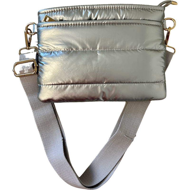 East West Puff Sling Bag in Silver