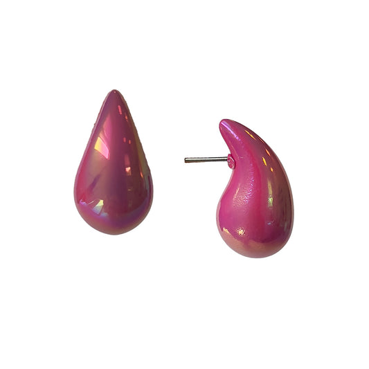 Holographic Teardrop Earrings in Fuchsia