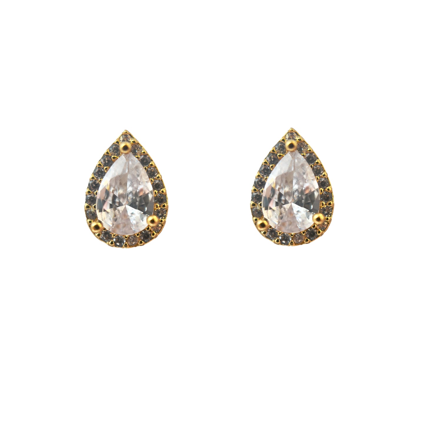 Pave Pear Crystal Stud in Gold