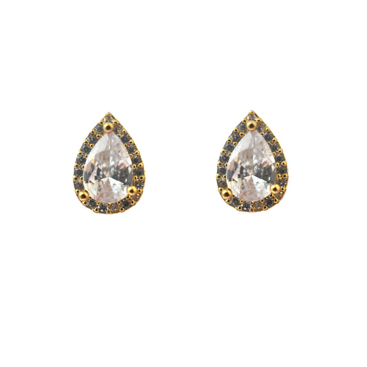 Pave Pear Crystal Stud in Gold