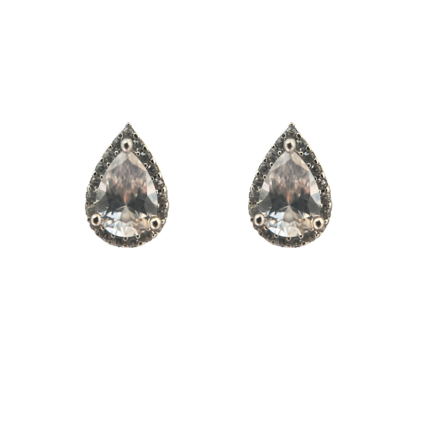 Pave Pear Crystal Stud in Silver