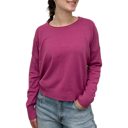 L/S Short Sweater Heather Hibiscus