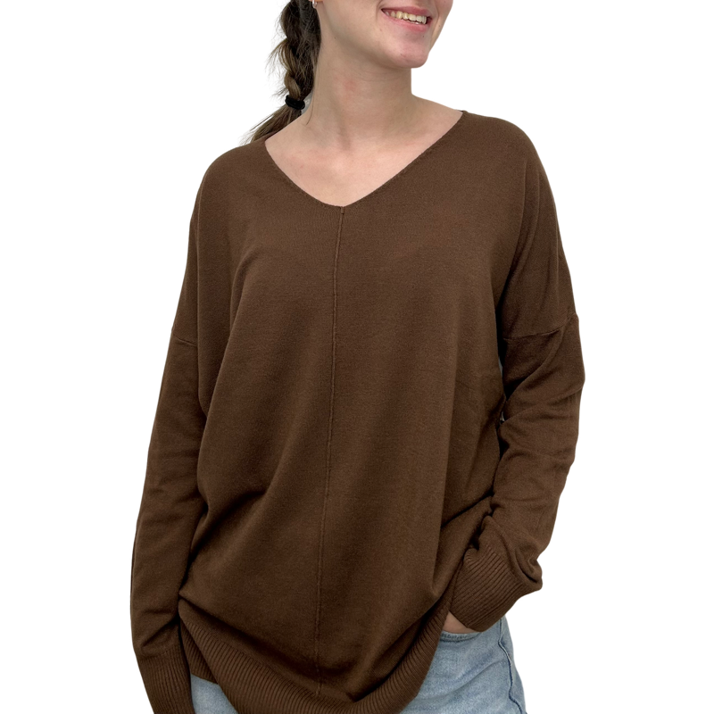 V-Neck Coffee Sweater