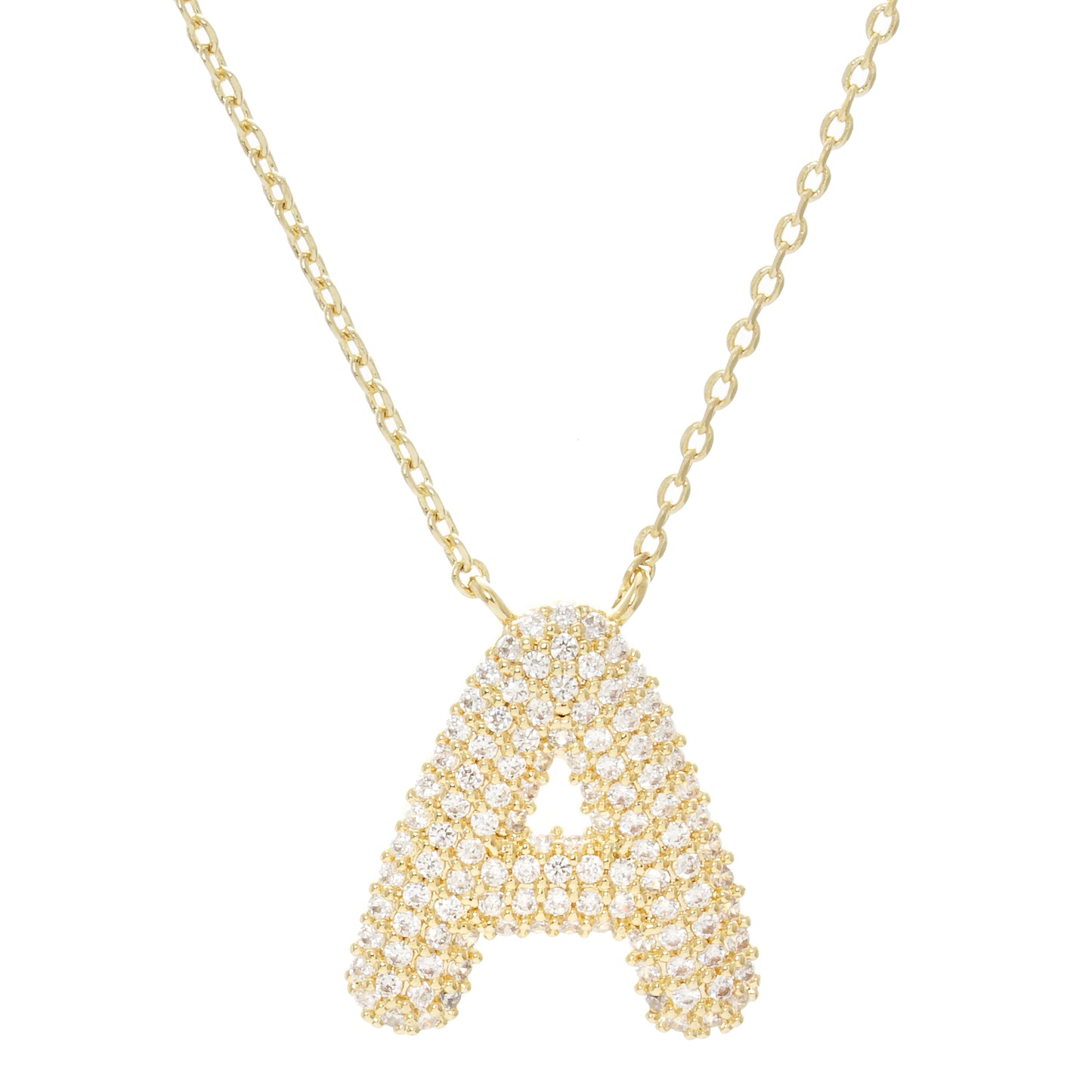 Crystal Puff Initial Necklace A