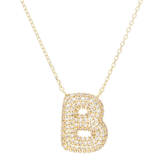 Crystal Puff Initial Necklace B