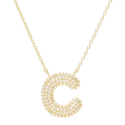 Crystal Puff Initial Necklace C