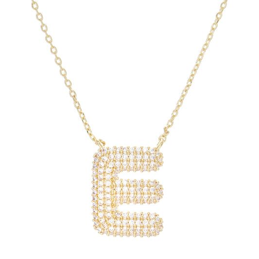 Crystal Puff Initial Necklace E