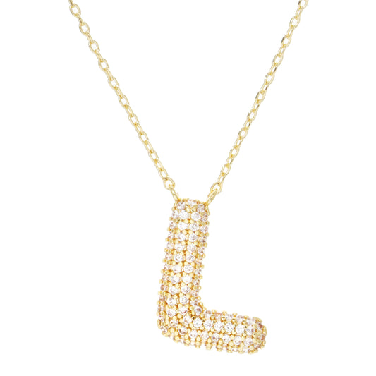 Crystal Puff Initial Necklace L