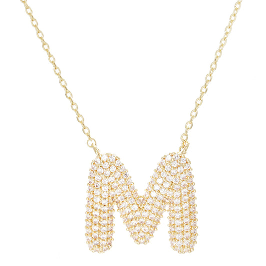 Crystal Puff Initial Necklace M