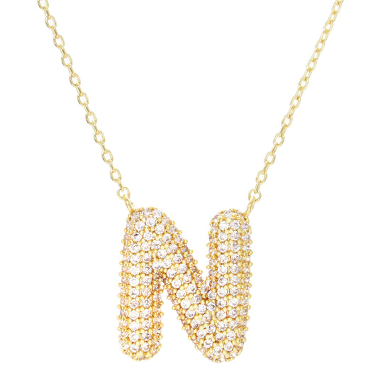 Crystal Puff Initial Necklace N