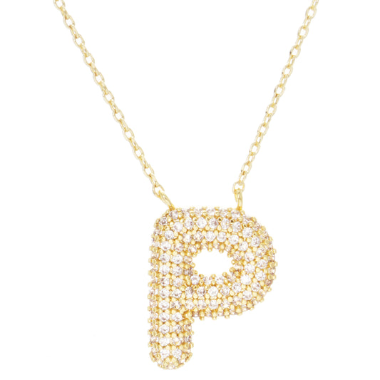 Crystal Puff Initial Necklace P