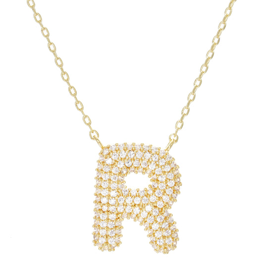 Crystal Puff Initial Necklace R