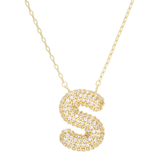 Crystal Puff Initial Necklace S