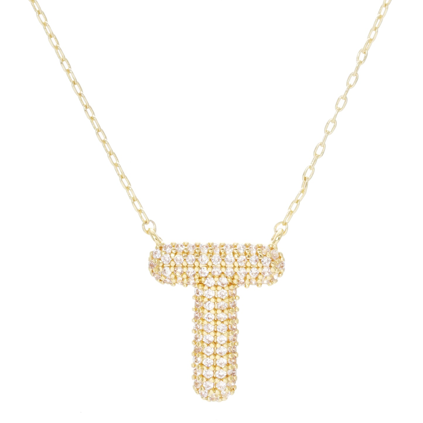 Crystal Puff Initial Necklace T