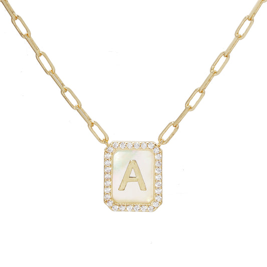 MOP Crystal Tag Necklace A