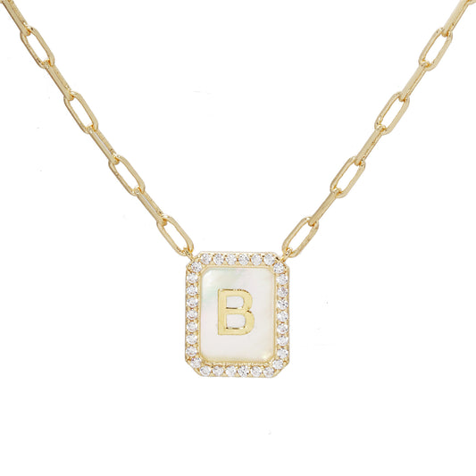 MOP Crystal Tag Necklace B
