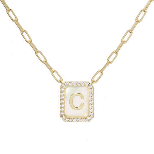 MOP Crystal Tag Necklace C