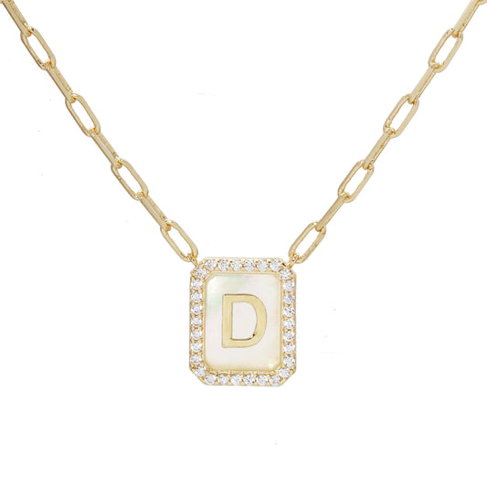 MOP Crystal Tag Necklace D