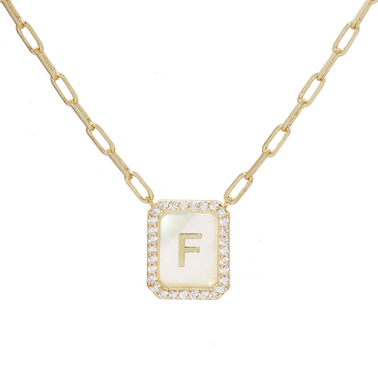 MOP Crystal Tag Necklace F