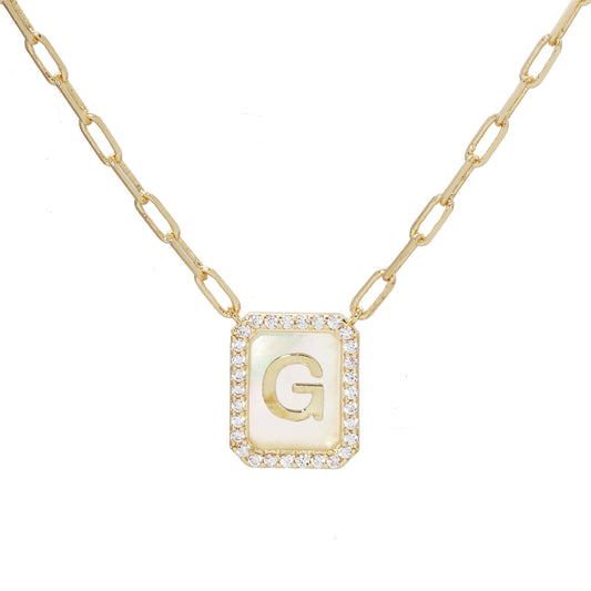 MOP Crystal Tag Necklace G