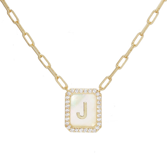MOP Crystal Tag Necklace J