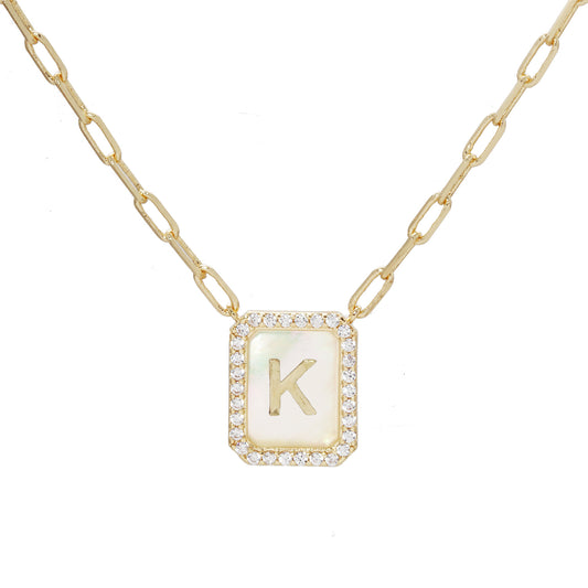 MOP Crystal Tag Necklace K