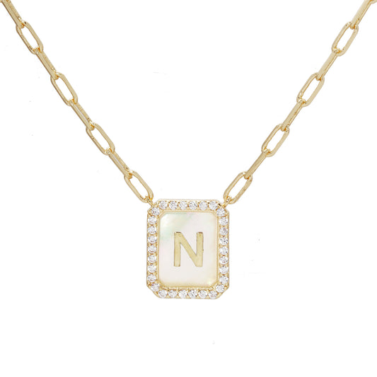 MOP Crystal Tag Necklace N