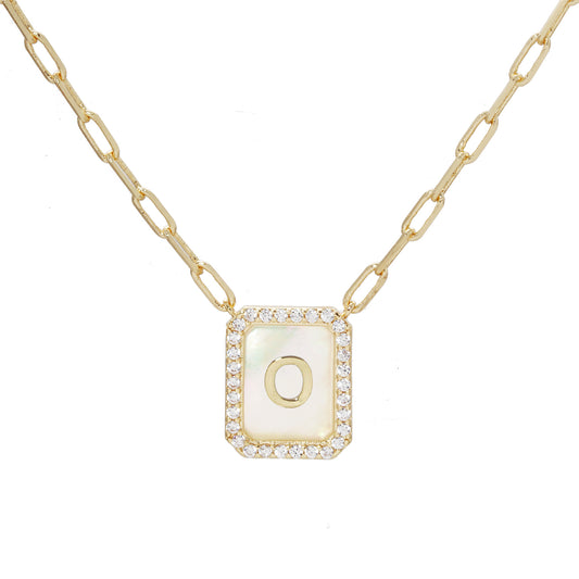 MOP Crystal Tag Necklace O