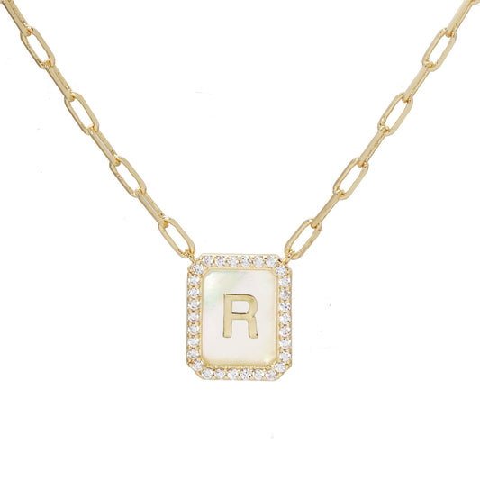 MOP Crystal Tag Necklace R