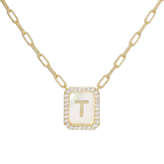 MOP Crystal Tag Necklace T