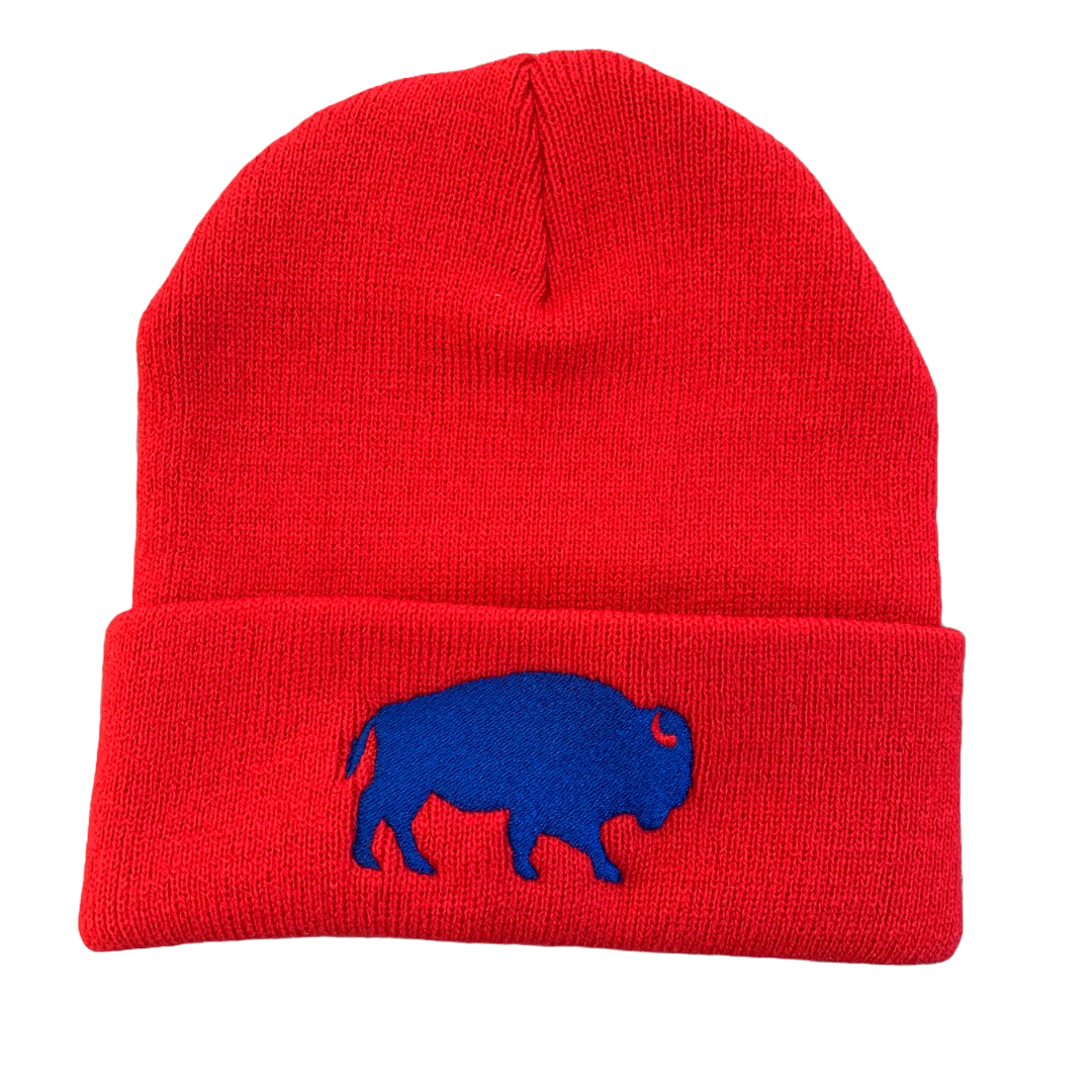 Standing Buffalo Beanie in Red/Royal