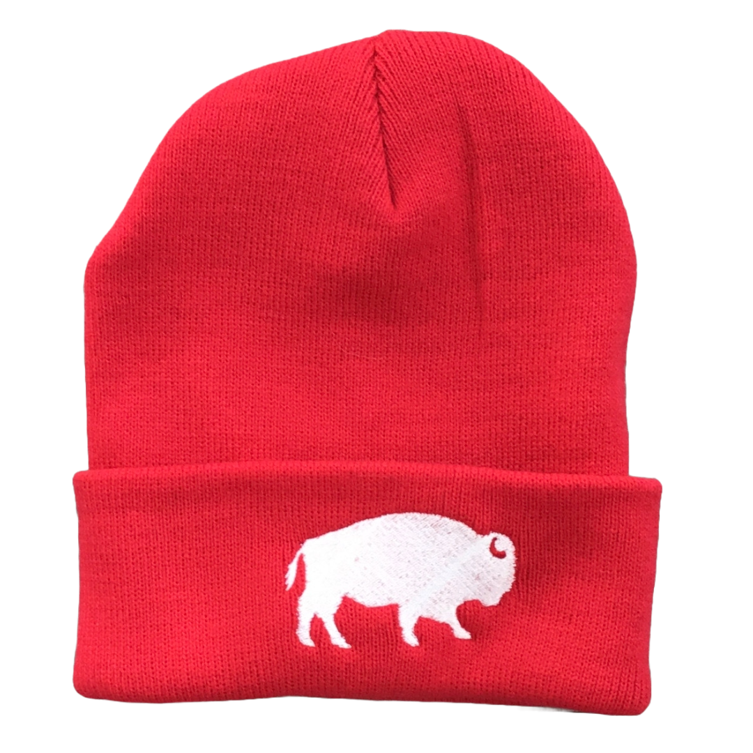 Standing Buffalo Beanie in Red/White