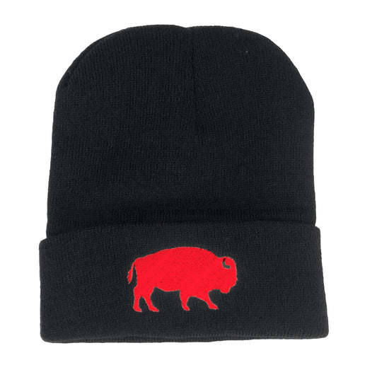 Standing Buffalo Beanie in Black/Red