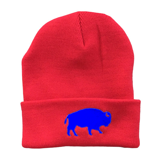 Standing Buffalo Beanie in Red/Royal