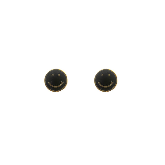 Black Enamel Smiley Face Stud