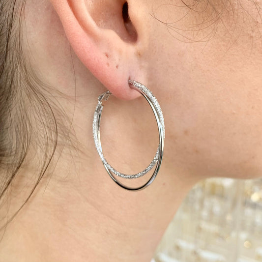 Double Shimmer Hoop Silver