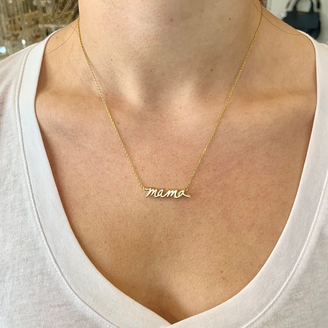 Enamel Mama Script Necklace