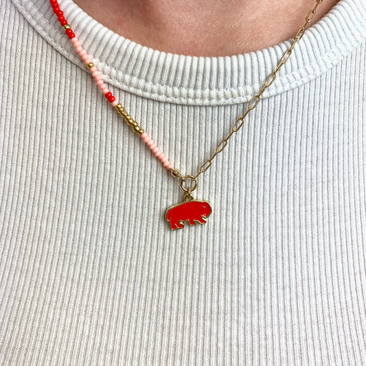 Red Buf Bead Layer Necklace