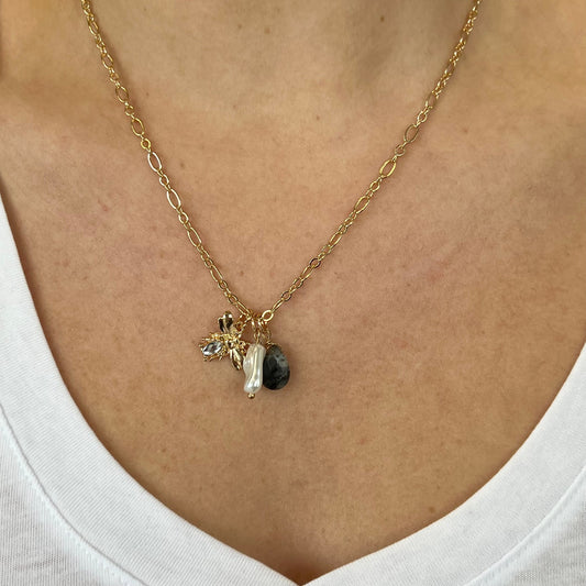 Bee Charm Grey Necklace