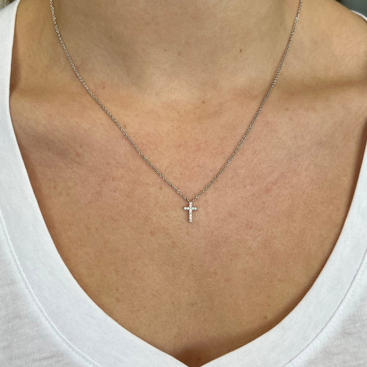Crystal Cross Necklace Silver