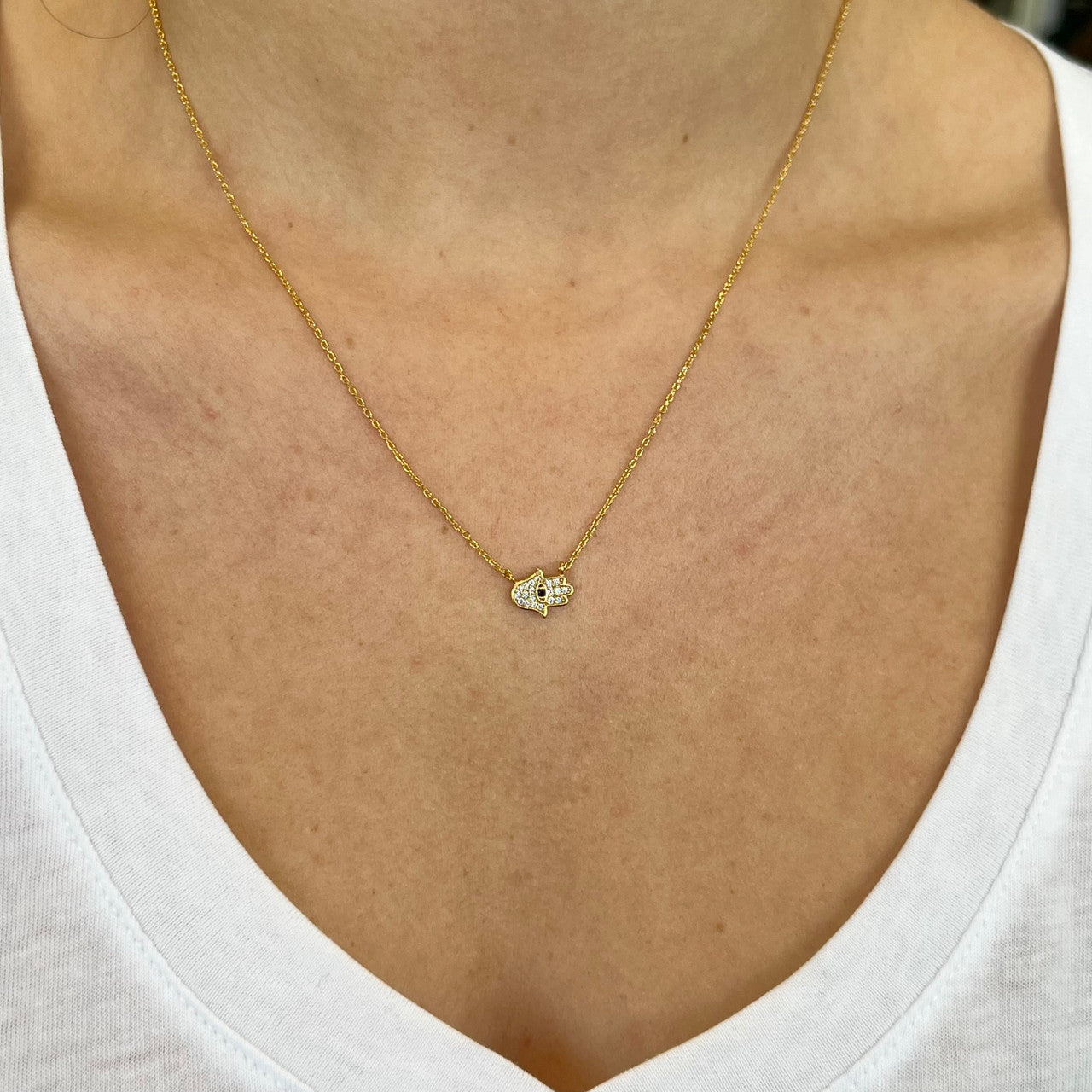 Gold Crystal Hamsa Necklace