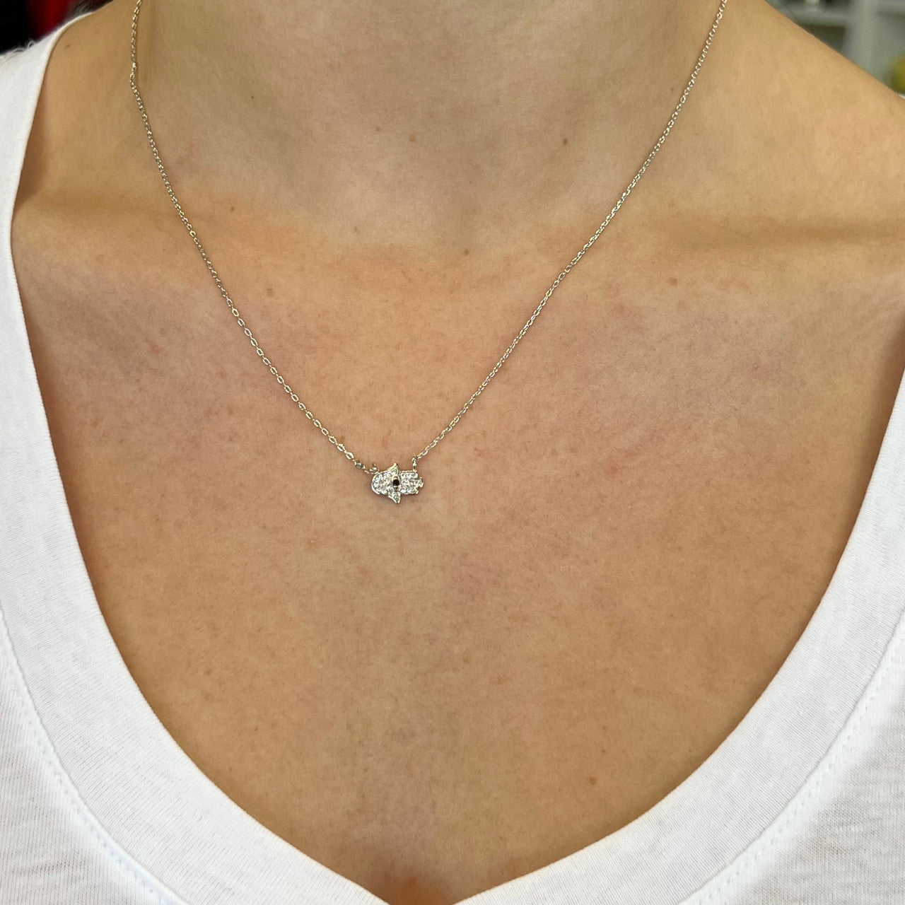 Silver Crystal Hamsa Necklace
