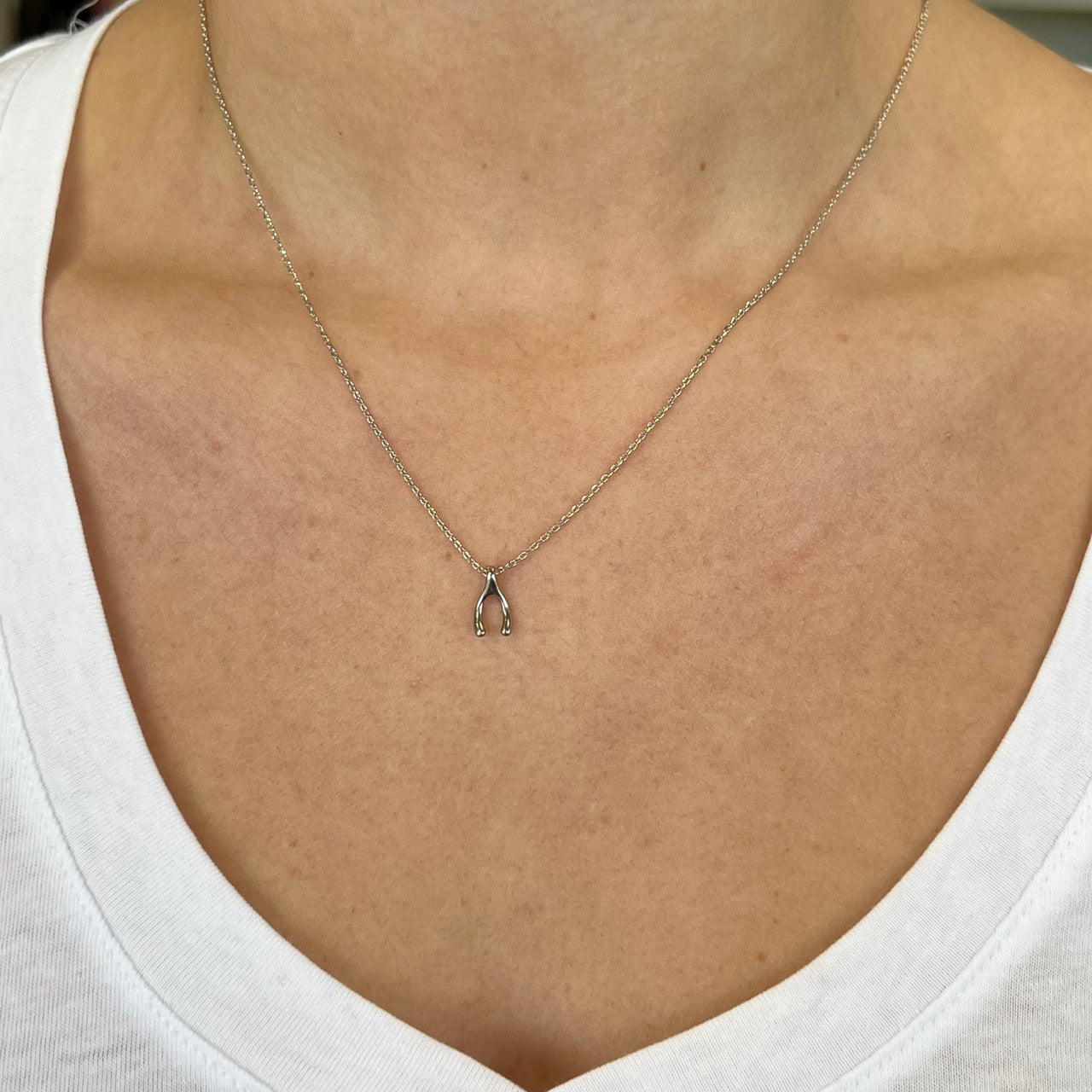 Silver Tiny Wishbone Necklace