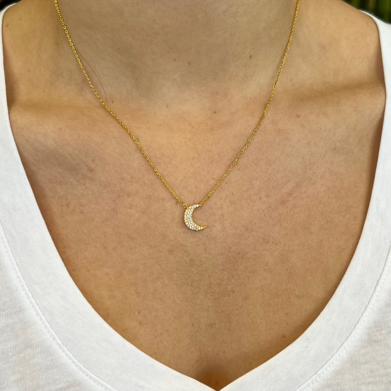 Gold Crystal Moon Necklace