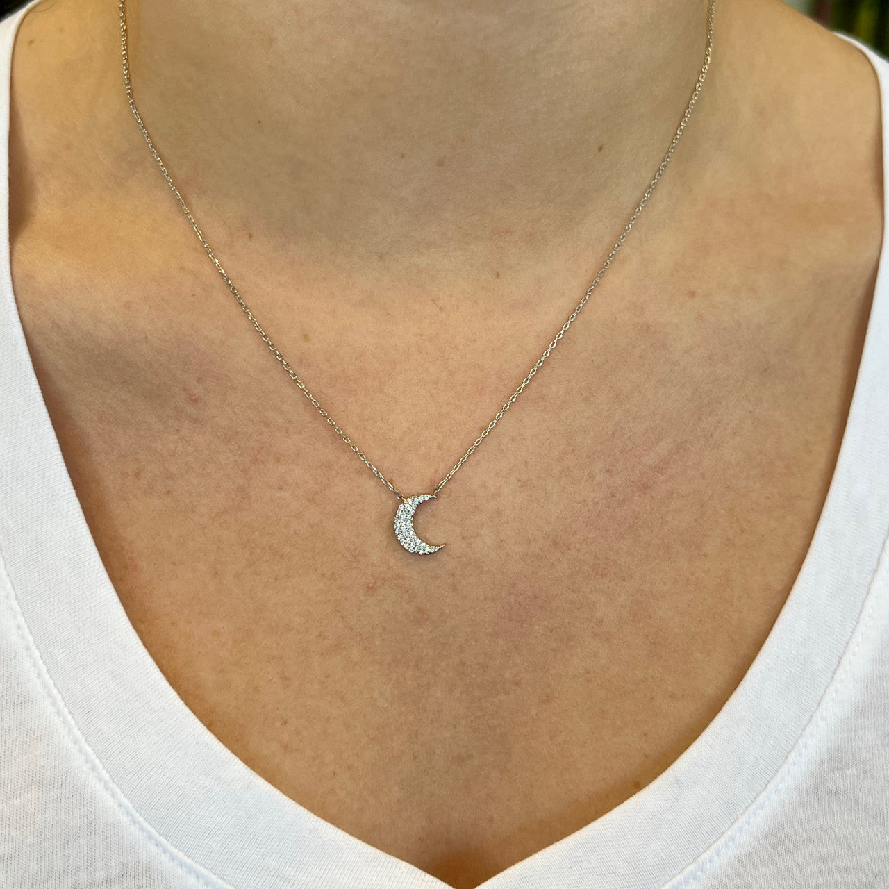 Silver Crystal Moon Necklace