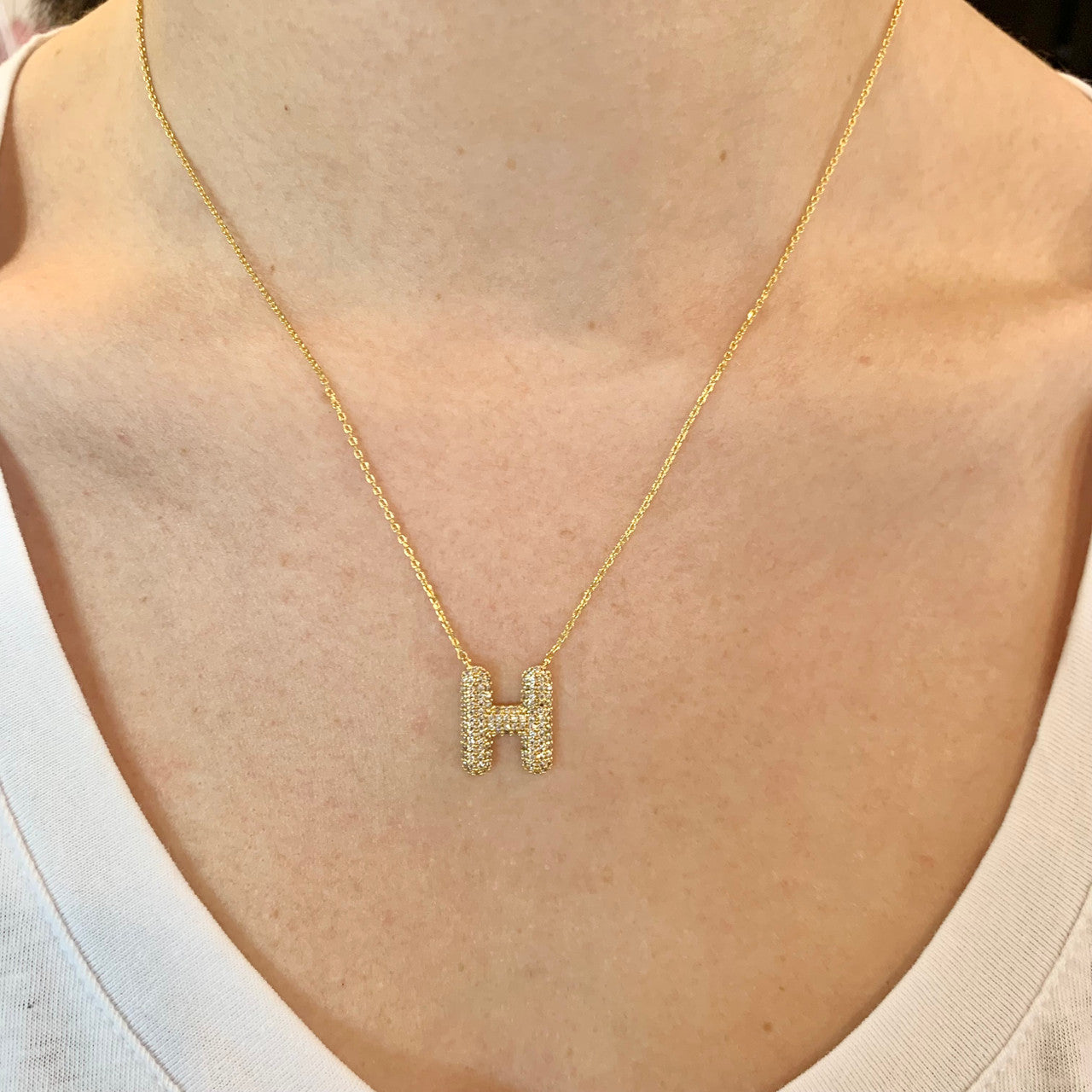 Crystal Puff Initial Necklace H