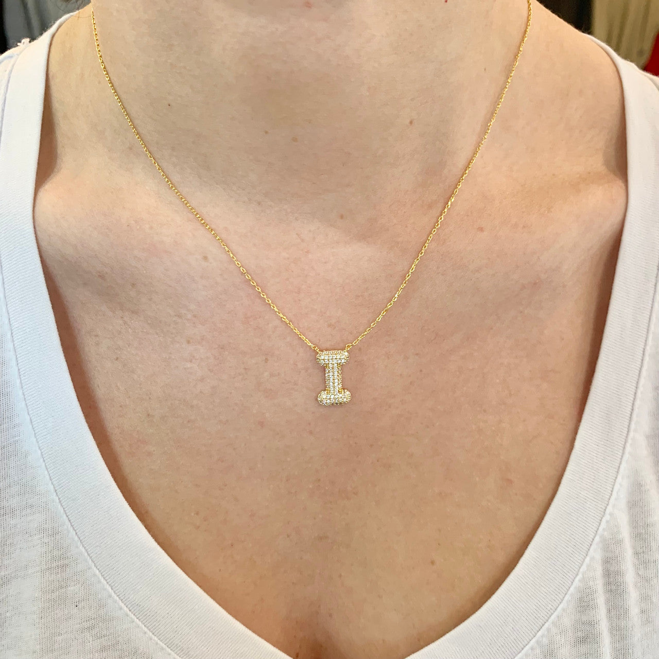 Crystal Puff Initial Necklace I