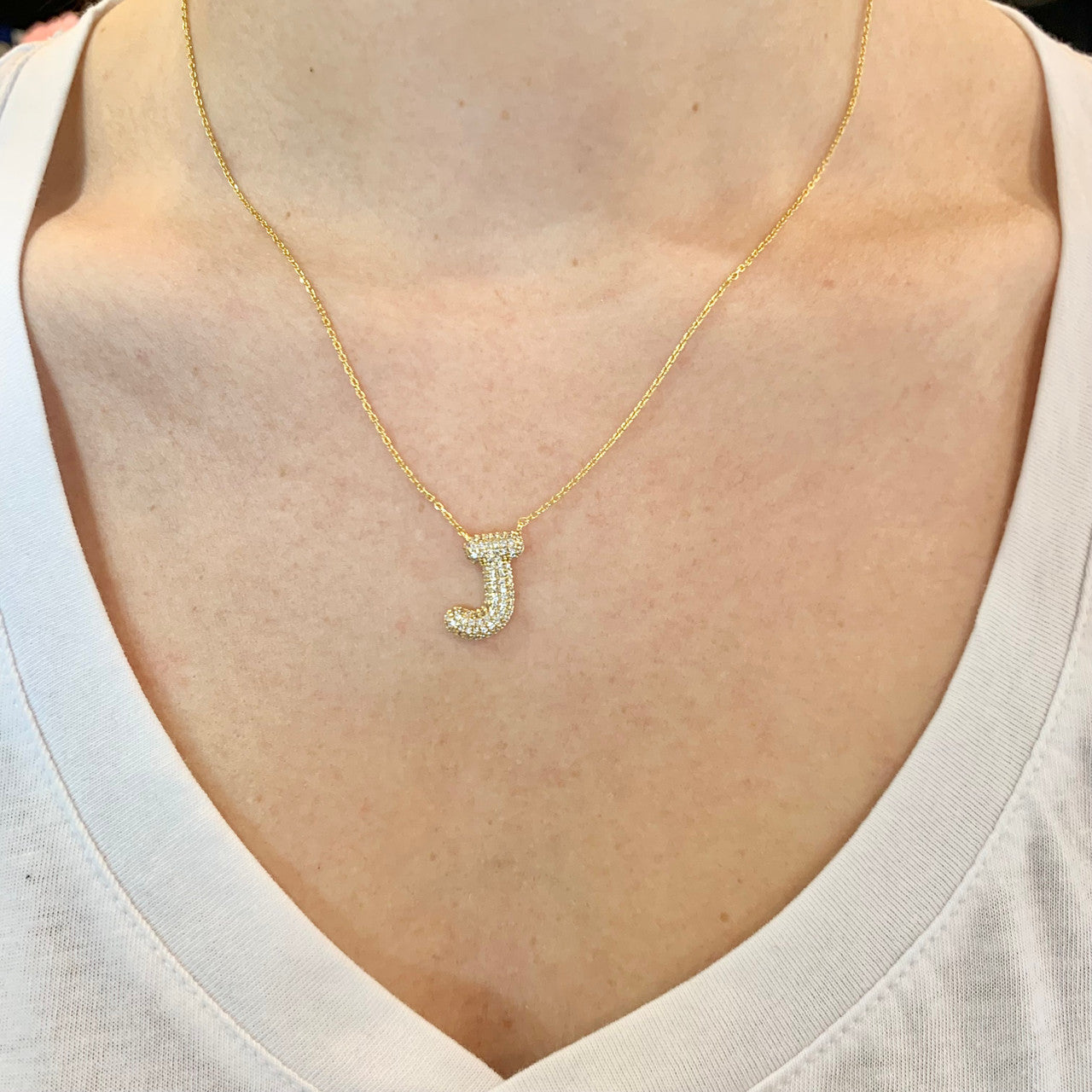 Crystal Puff Initial Necklace J