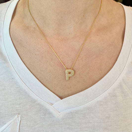 Crystal Puff Initial Necklace P