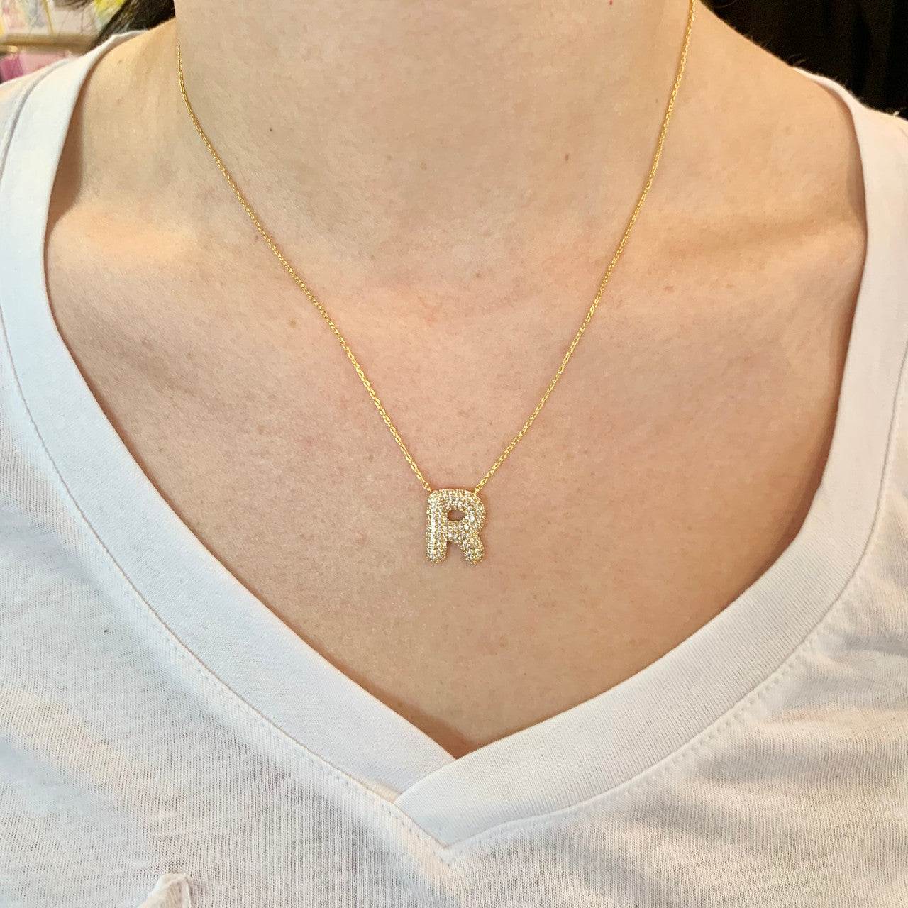 Crystal Puff Initial Necklace R